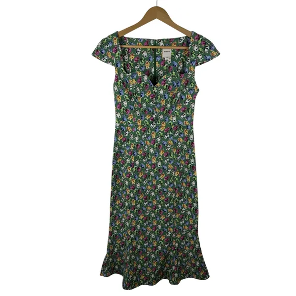 NWT Maeve Anthropologie Cecily Midi Dress‎ XS Green Pomegranate Floral Fruit - Image 2