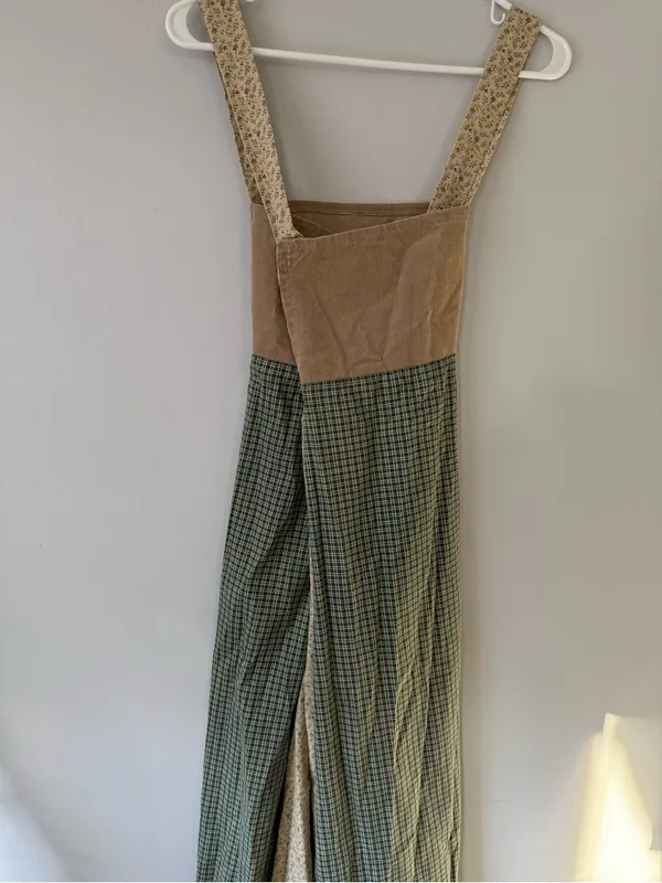 VTG KIND KLOTHING Boho Hippie Patchwork Maxi Dress Floral Straps Beige Green S M - Image 6