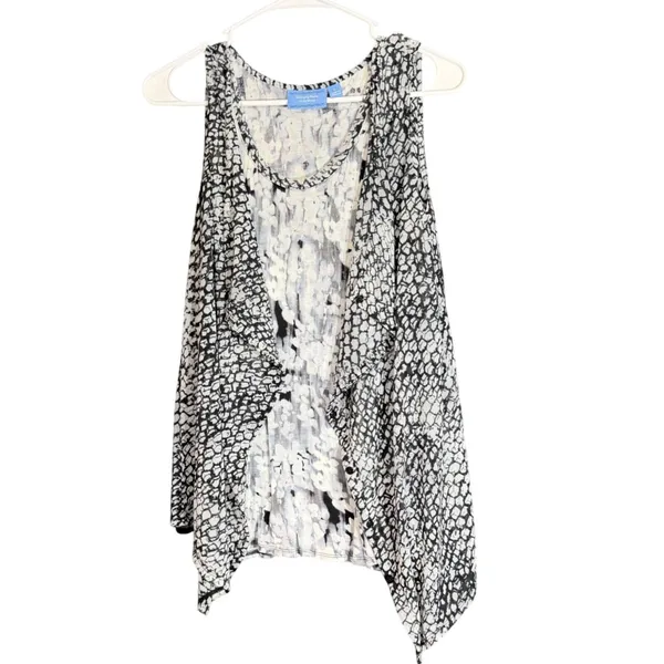 Simply Vera‎ Vera Wang Womens Size Large Tank Top Open Front Vest Black White - Image 2