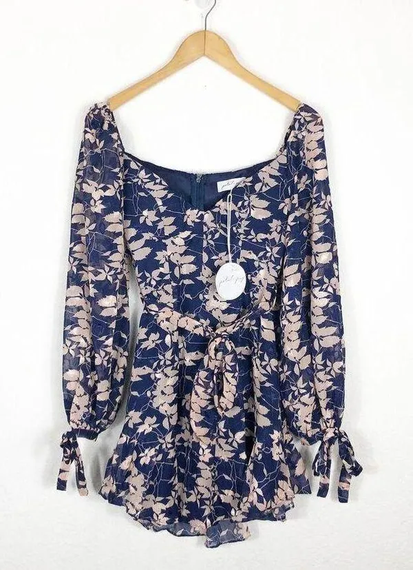 NWT Petal & Pup Navy Floral Mini Dress Size Small Long Sleeve Aline Ruffle - Image 3