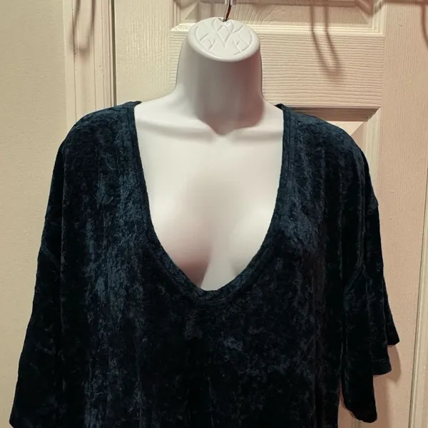 Free People Tunic Dress Womens Teal Crushed Velvet V-Neck High‎ Low XS - Image 7
