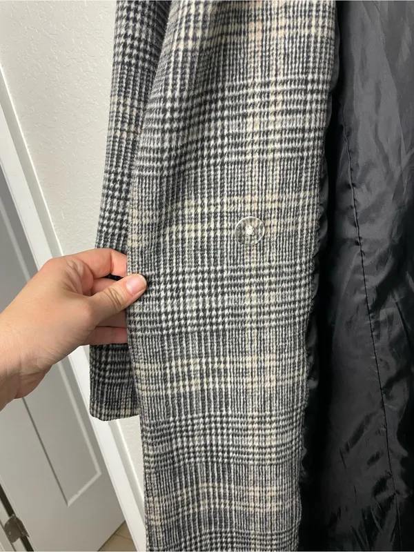 a new day Gray Plaid Long Trench Winter Coat Size XL - Image 7
