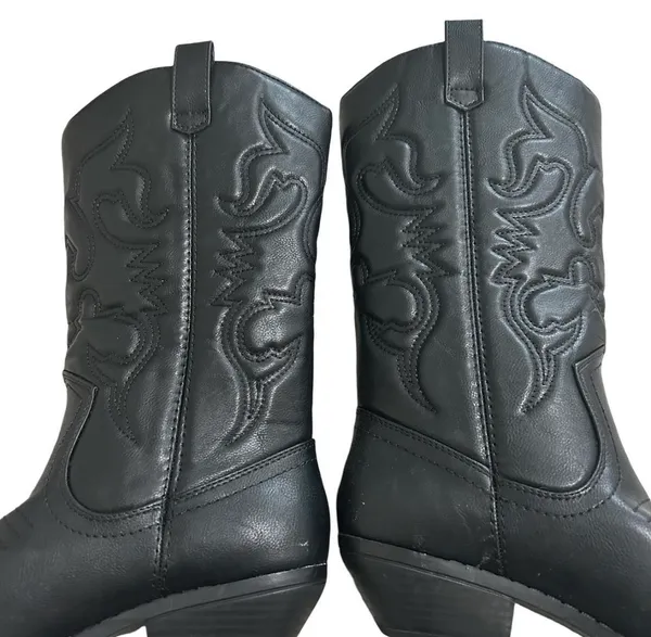 Black Leather Western Cowboy Boots - Image 2