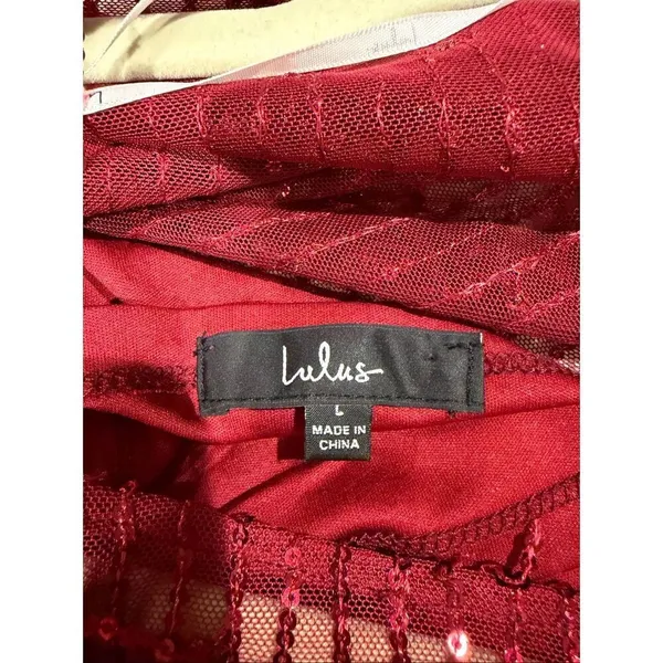 Lulu’s Sheer Fascination Sheer Mesh Sequin Fringe Maxi Dress in Burgundy Red Lar - Image 8