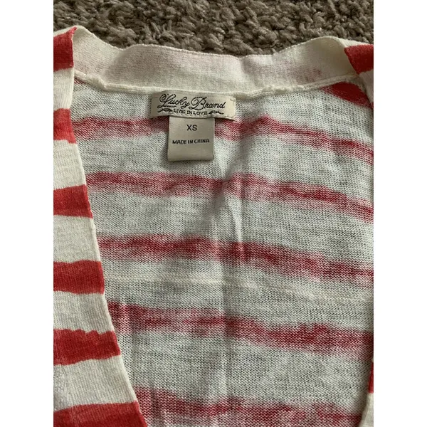 Lucky Brand Cardigan XS Red White Striped Button Front Pockets Nautical Core‎ - Image 5