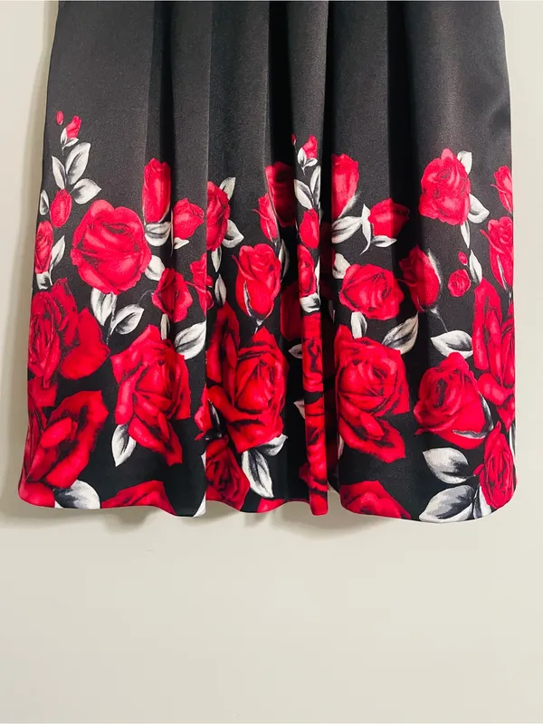 Vintage Formal Dark Romantic Satin Red Rose Gothic Flare Dress 6 Vampy Grunge - Image 9