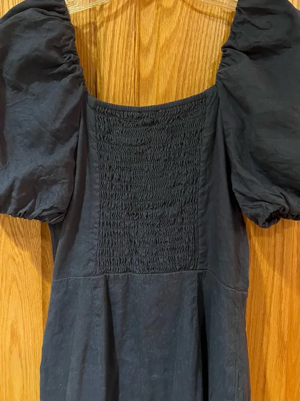 Rachel Parcell Square Neck Button Front Puff Sleeve Linen Dress Dark Blue XS - Image 10