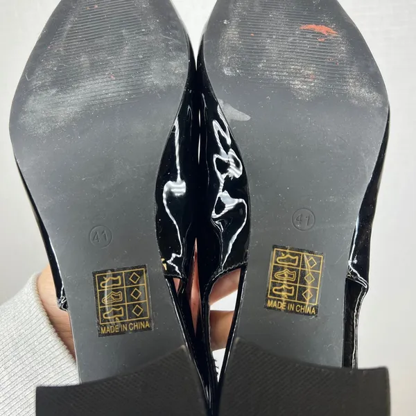 CIDER‎ Black Patent Leather Square Toe Slingback Block Heel Shoes Size 41 - Image 5