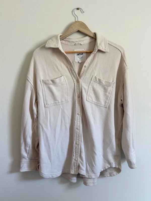 Aerie LumberJane Fleece Shirt Toasted Coconut XXS Oversized Button Up Shacket - Image 2
