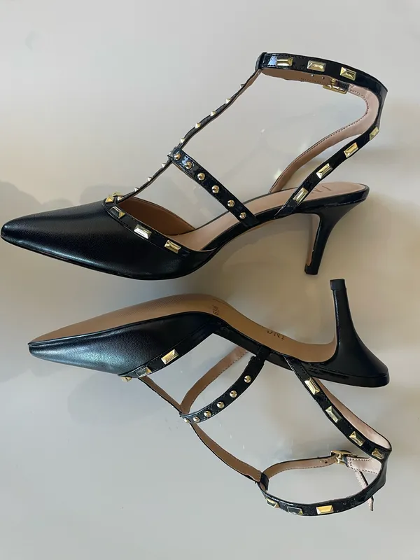 NWT INC Womens Black Padded Studded Carma Pointed Toe Kitten Pumps Shoes 6.5M - Image 4