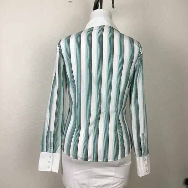 Ann Taylor Blouse Size 6 Women's Vintage Striped Cotton Striped Long Sleeves - Image 5