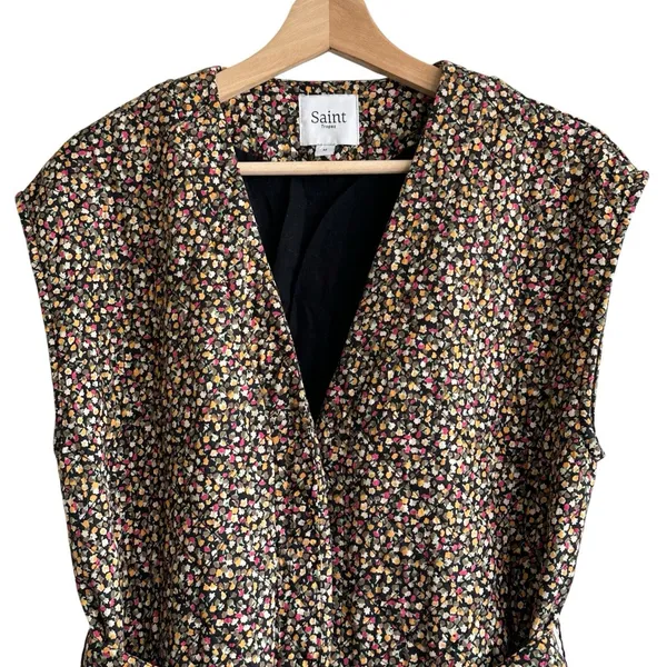 SAINT Tropez OanaSZ Quilt Vest M floral print sleeveless belted Pockets - Image 4