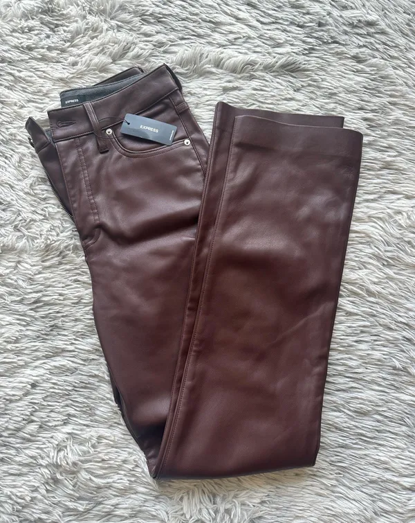 Express Brown Leather Pants - Image 4