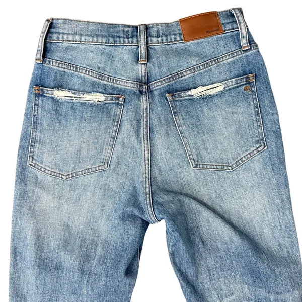 Madewell Blue Distressed Raw Hem Light Wash Stretch Perfect Vintage Jeans sz 26 - Image 12