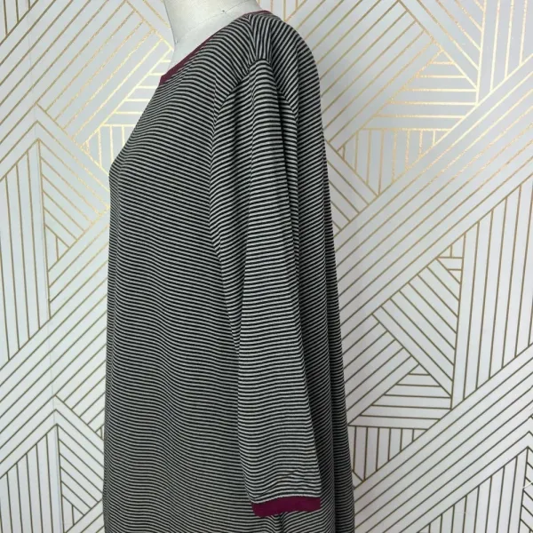 Alembika Tunic Top Blouse 3/4‎ Sleeve Striped Pullover Black Tan Size 2 US 8 10 - Image 6