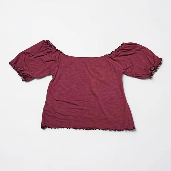 American Eagle Soft Sexy Burgundy Off Shoulder Puff Sleeve Lettuce‎ Trim Top XS - Image 2