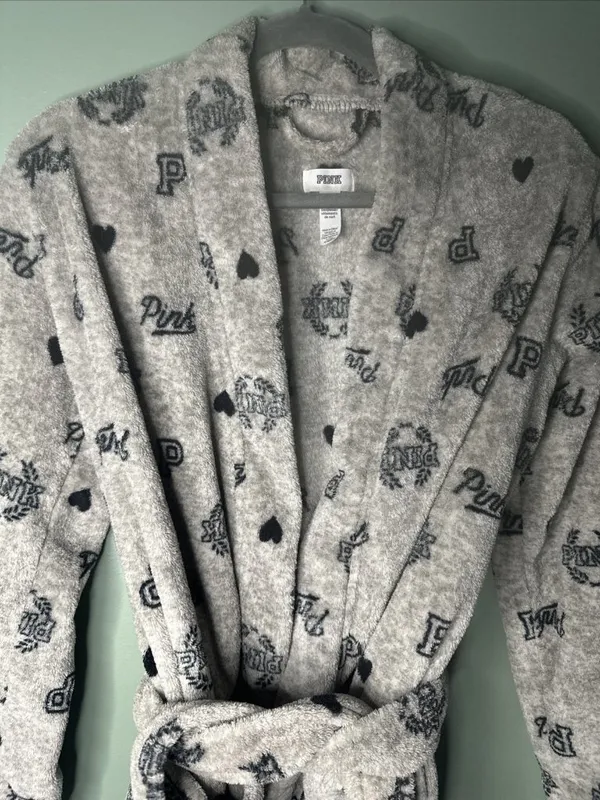 Victoria's Secret PINK Plush Cozy Fleece Robe Pink Print Hearts XS S - Image 2