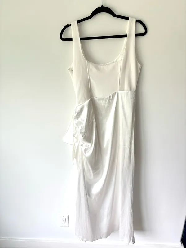 Mable Anthropologie White Satin Midi Asymmetrical Dress Bridal Shower Wedding - Image 8