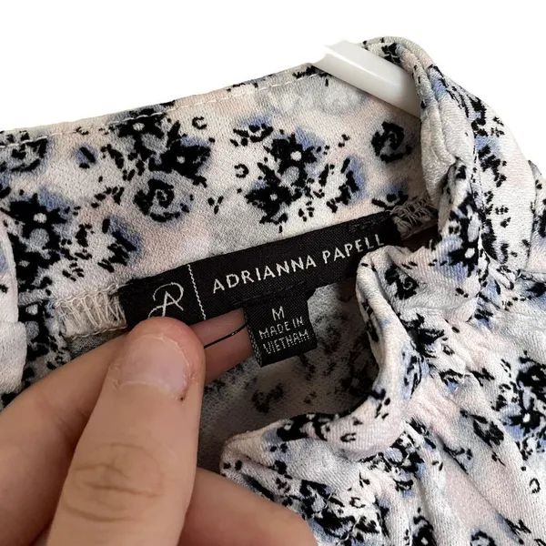 Adrianna Papell white and blue floral high neckline ruched formal business top - Image 3