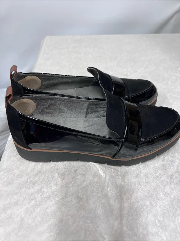 Dr. Scholl’s Black Slip-On Loafers glossy black brown trim 7.5 - Image 2