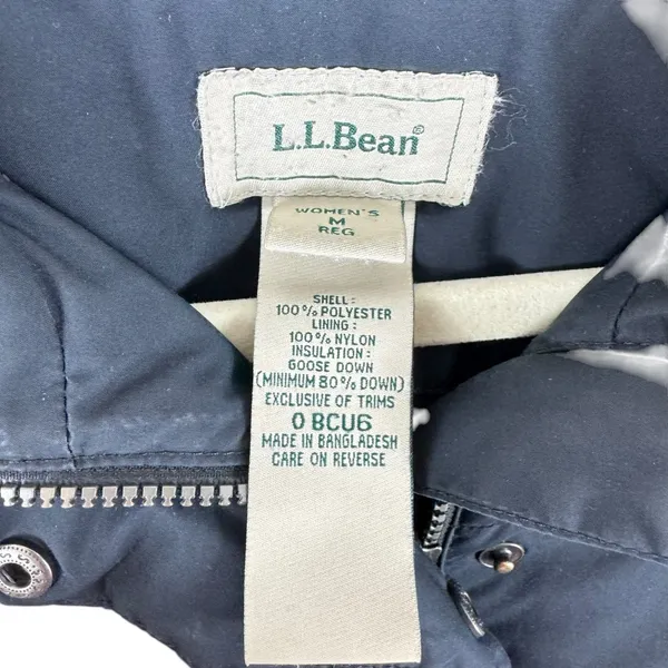 L.L. Bean Black Puffer Full‎ ZIp Goose Down Bodywarmer Trench Coat Size M - Image 6