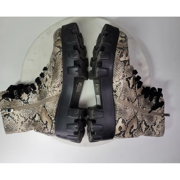 Lemonade Leather Snakeskin Combat Boots Womens 8 Cream Black Chunky Platform - Image 12