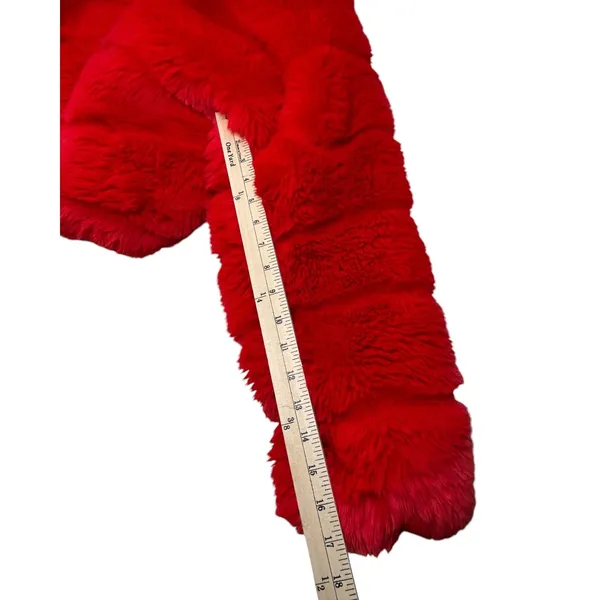 Disney Forever 21 Mickey Mouse Red Faux Fur Cropped Hooded Jacket Women’s M - Image 7