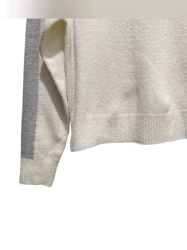Garage White Gray Stripe Boucle Boat Neck Sweater Long Sleeve Womens Size Medium - Image 2