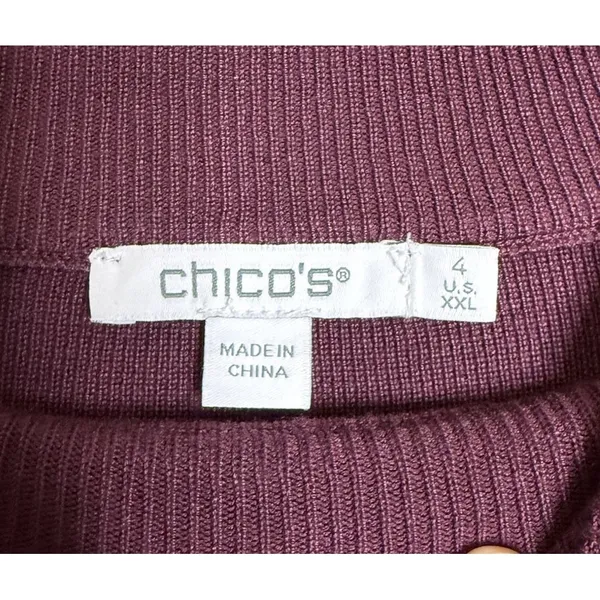 Chicos 4 US XXL Sweater Purple Plum Mock Neck Button Shoulder Long Sleeve Top - Image 4
