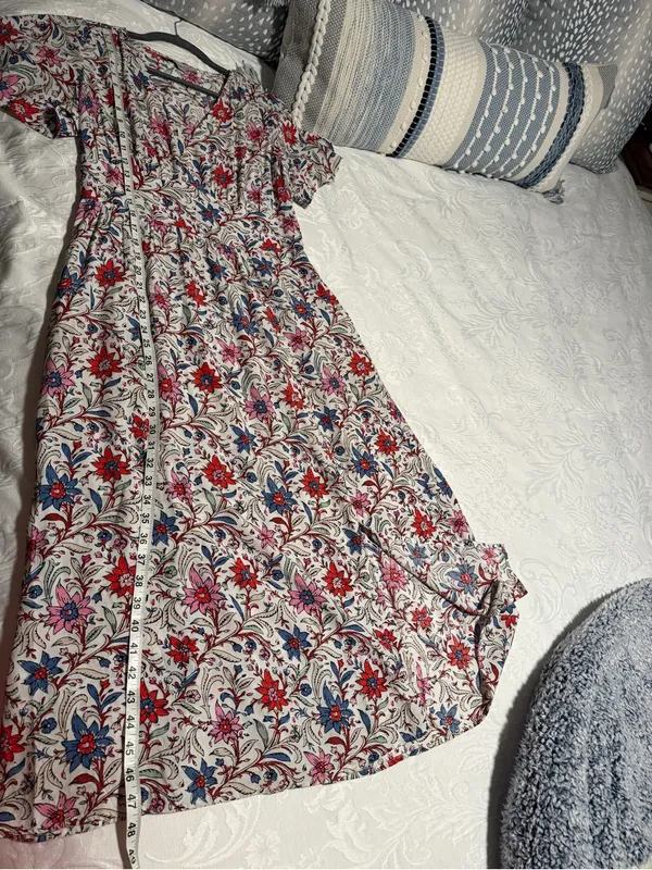 LOFT Floral Flutter Sleeve Midi Pocket Dress size 4 cute w/a Jean jacket - Image 8