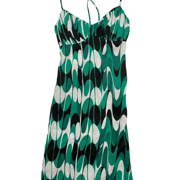 Zara Green Abstract Geometric Wavy Print Midi Dress XS‎ Crisscross Back 9878/173 - Image 6
