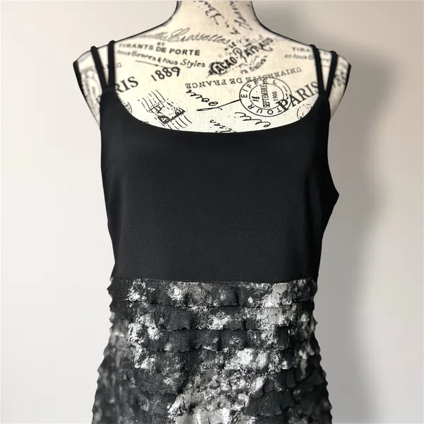 Joseph Ribkoff Black Silver Metallic Ruffle Dress Homecoming Cocktail Party‎ 12 - Image 6