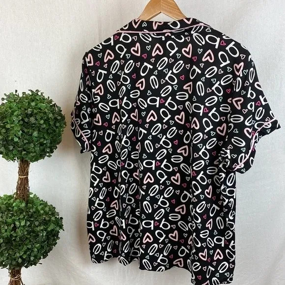 Bebe Black Logo Print Pajama PJ Shorts & Short Sleeve Top SET 3X NEW - Image 4