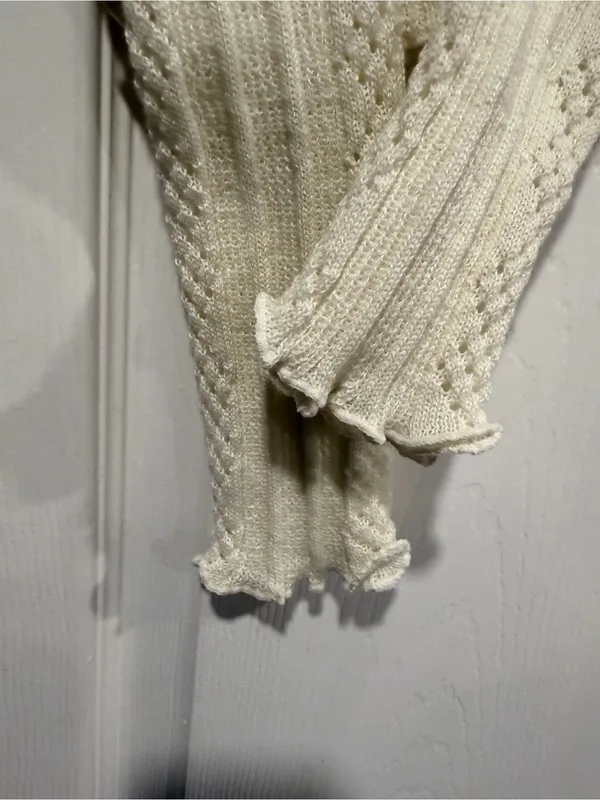 NWT Aeropostale Size L Ivory Pointelle Knit Cropped Stretch Lace Cardigan Y2K - Image 5