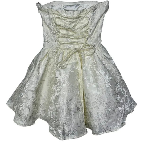 NWT Babyboo Salome Ivory Floral Jacquard Bow Corset Strapless Mini Dress Size XS - Image 10