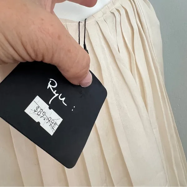 NEW Anthropologie Ryu Pleated Ruffle Babydoll Dress SMALL Sleeveless Beige/Brown - Image 10