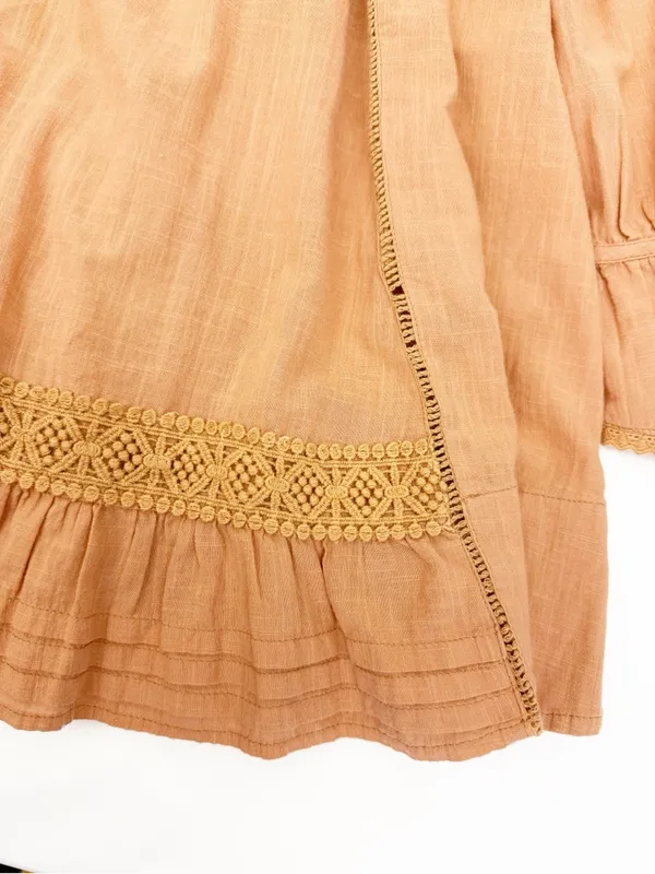 Free People 5 O’Clock Tea Time Mini Dress Peached Copper Cotton Crochet Lace - Image 11