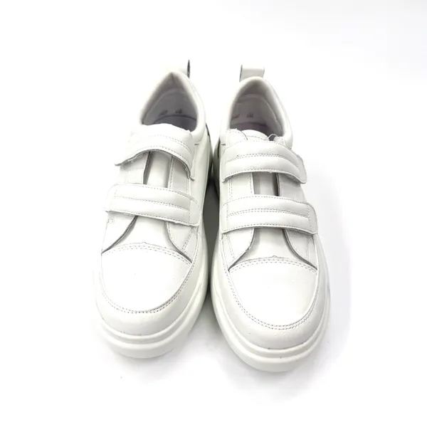 Low Top Velcro White Sneakers Split Cow Leather Sneakers Flat Trainers Flat Shoe - Image 2