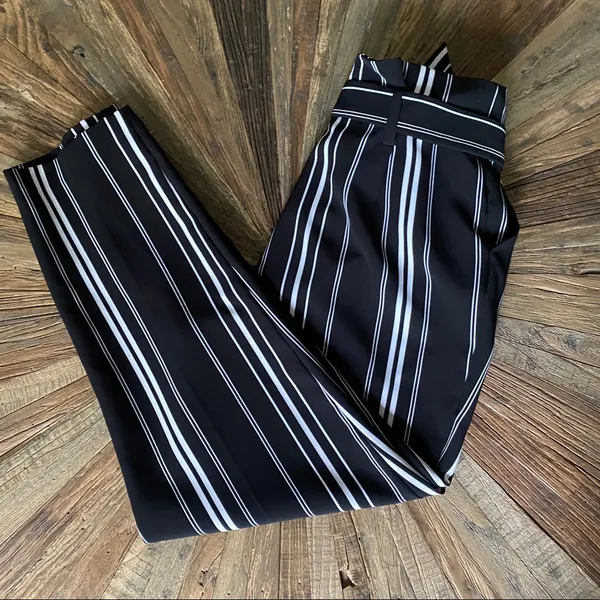 Miss Selfridge Black Mono Striped Paperbag Trouser - Image 3