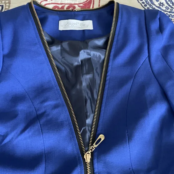 Angel Made In Italy Cobalt Blue Zip Blazer Size Small Boutique - Image 3