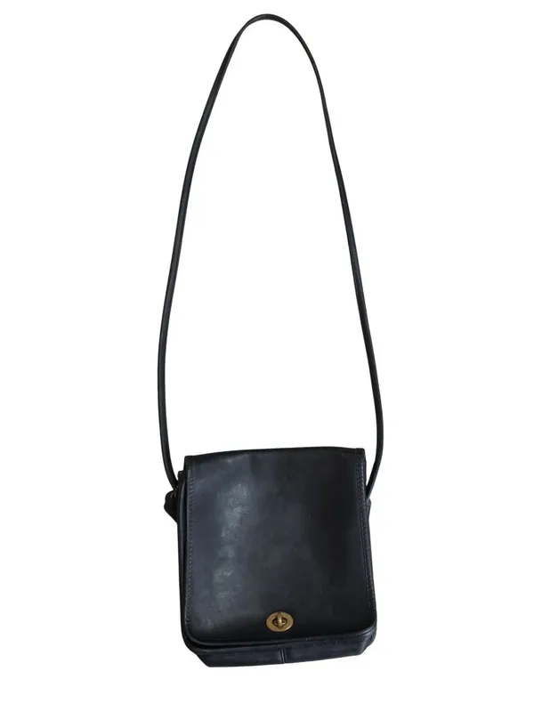 Vintage Coach Black Leather Crossbody Satchel Bag With Brass Turnlock - Image 9