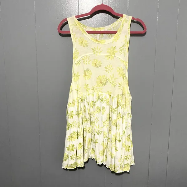 Free People Light Combo Madison Yellow Floral Ruffle Boho Tunic Tank Top S - Image 2