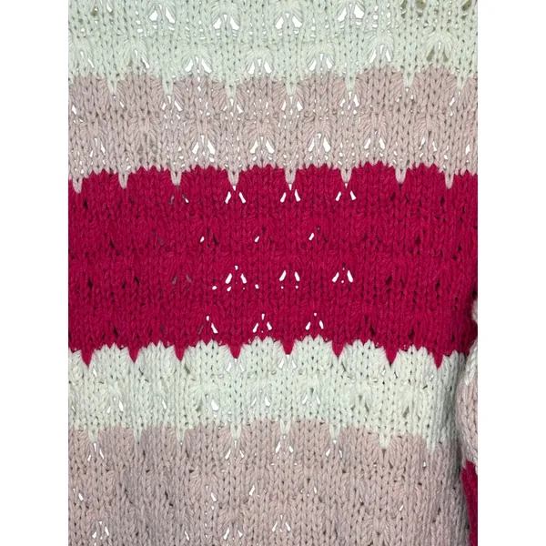 Dreamers by Debut Cardigan Sweater Womens‎ XL Pink White Striped Pointelle Knit - Image 5