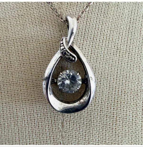 Sterling Silver 925 White Sapphire Teardrop Pendant Necklace - Image 2