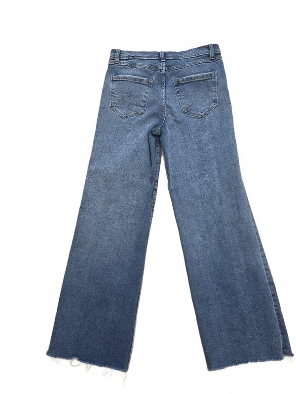 Kensie The Kaya High Rise Wide Leg Jeans blue raw frayed hem size 6 Casual - Image 4