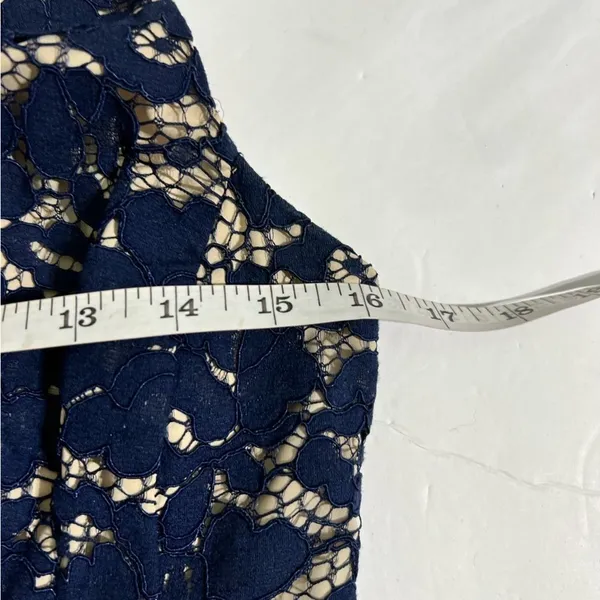 Vince Camuto Navy Blue Floral Lace V Neck Fit & Flare Cocktail Dress Size 4 - Image 9