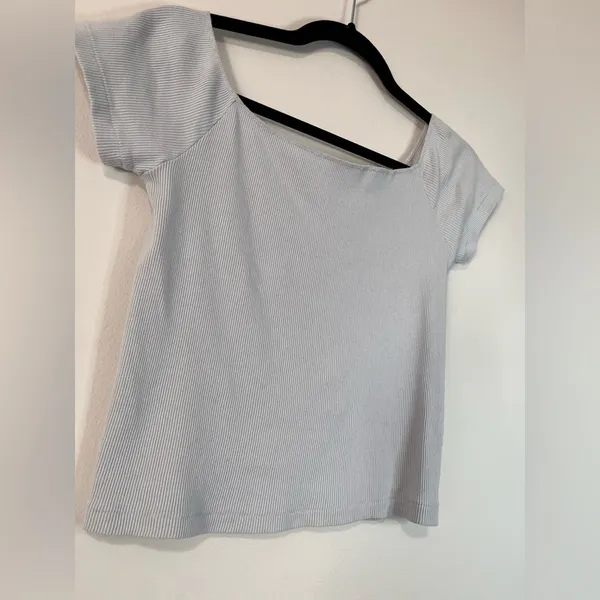 BRANDY MELVILLE JOHN GALT Light Blue Ribbed Off Shoulder Top Women’s One Size - Image 5