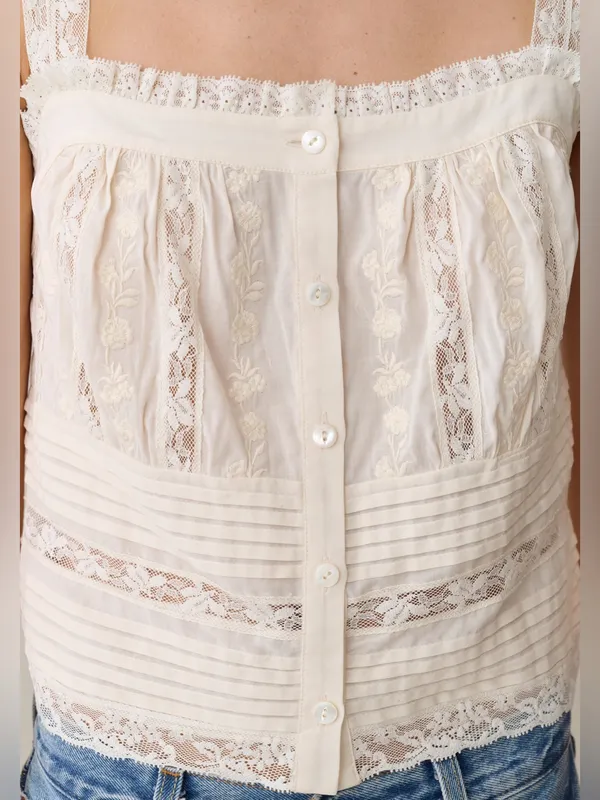 NWT Few Moda Misty Top size 2 Cream lace tank sorella LoveShackFancy - Image 4