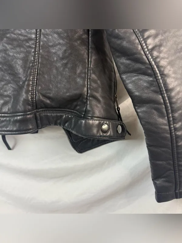 Topshop Black Faux Leather Moto Biker Jacket Y2K Indie Sleaze US 4 - Image 7