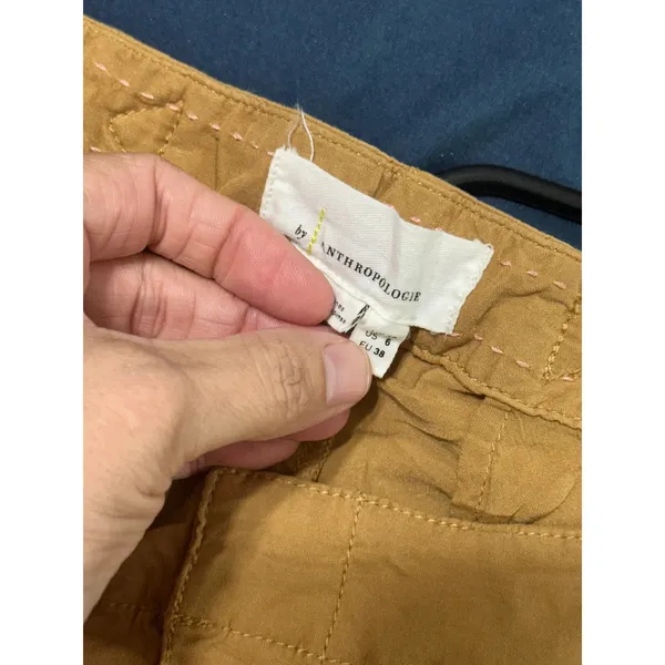 Anthropologie Mustard Yellow Wide Leg Pleated Cinch Back Trousers Size 6 - Image 7